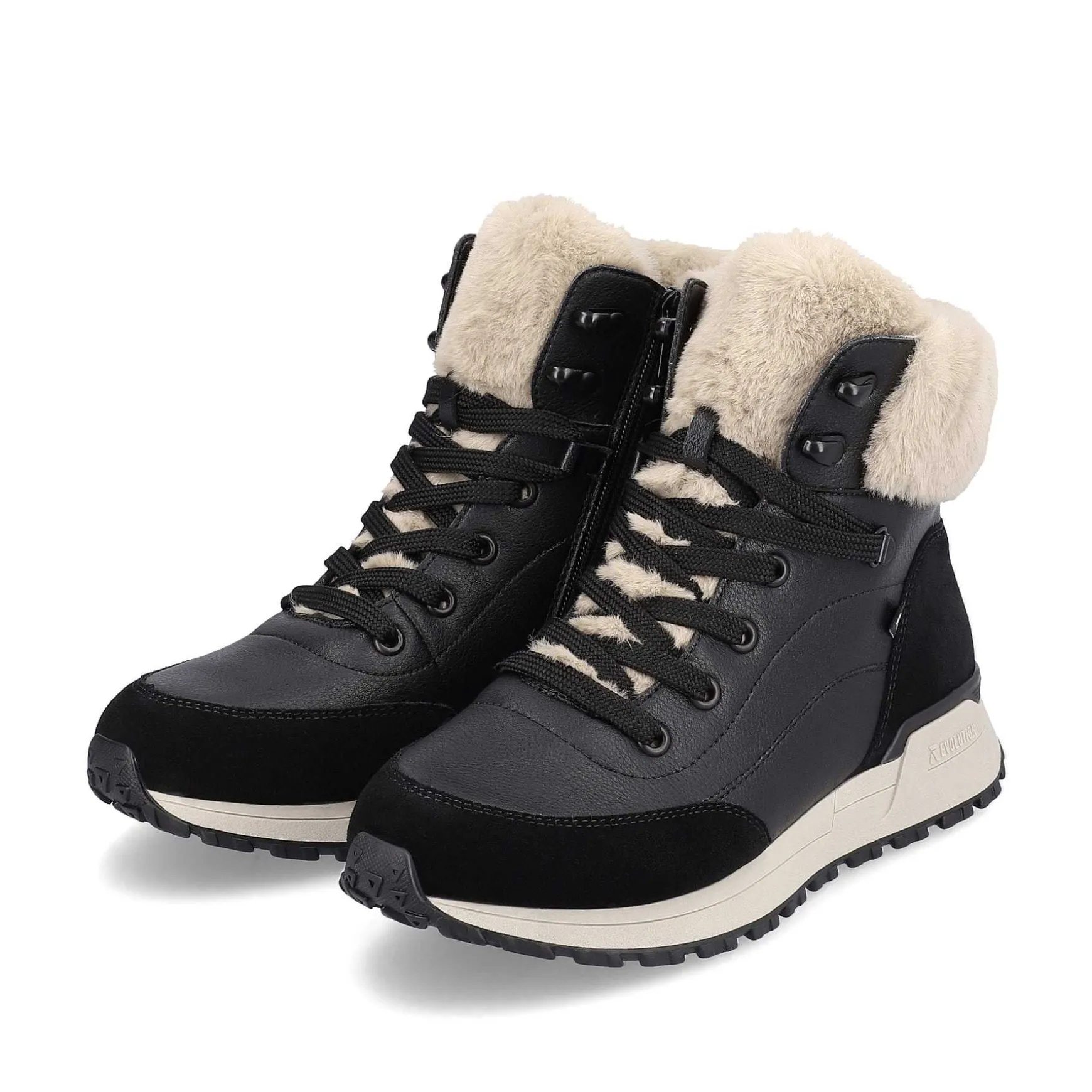 Rieker Women'S Corded Boots Midnight-Black Stone-Grey