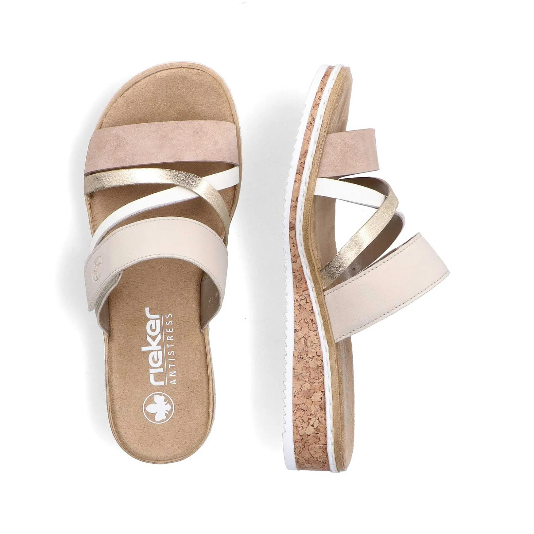 Rieker Women'S Mules Beige-Metallic-Rose