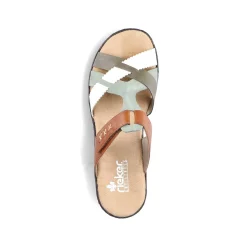 Rieker Women'S Mules Chocolate Brown-Mint Green-White