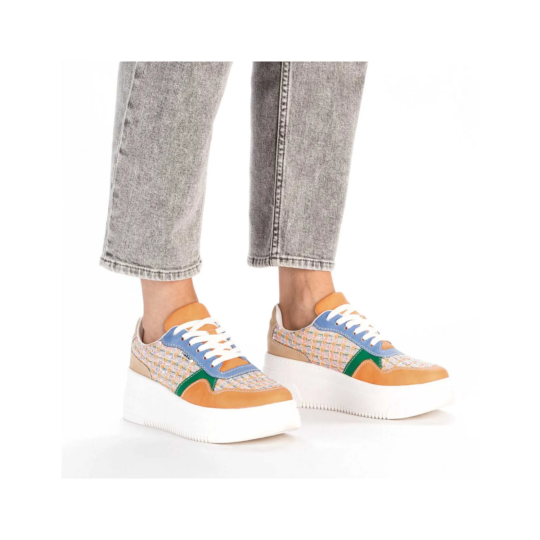 Rieker Women'S Sneaker Low Multi-Orange-Emerald Green
