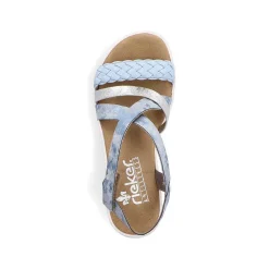 Rieker Women'S Wedge Sandals Sky Blue-Silver