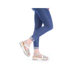 Rieker Women'S Wedge Sandals Mint Green-White-Beige