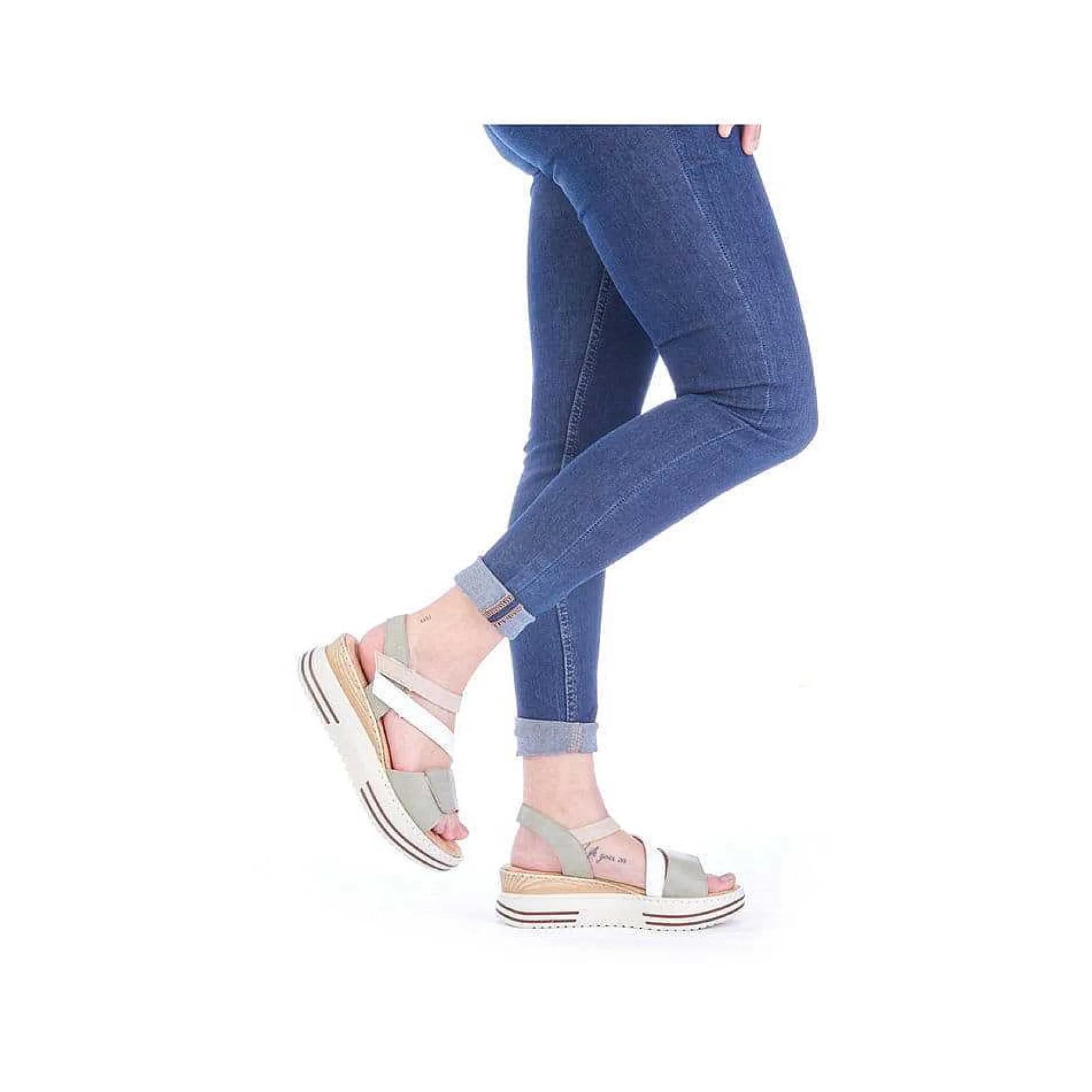 Rieker Women'S Wedge Sandals Mint Green-White-Beige