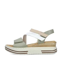 Rieker Women'S Wedge Sandals Mint Green-White-Beige