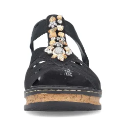 Rieker Women'S Wedge Sandals Midnight Black