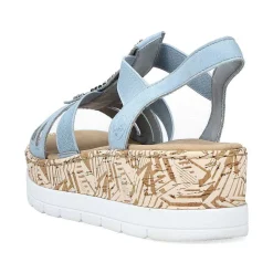 Rieker Women'S Wedge Sandals Sky Blue-Beige