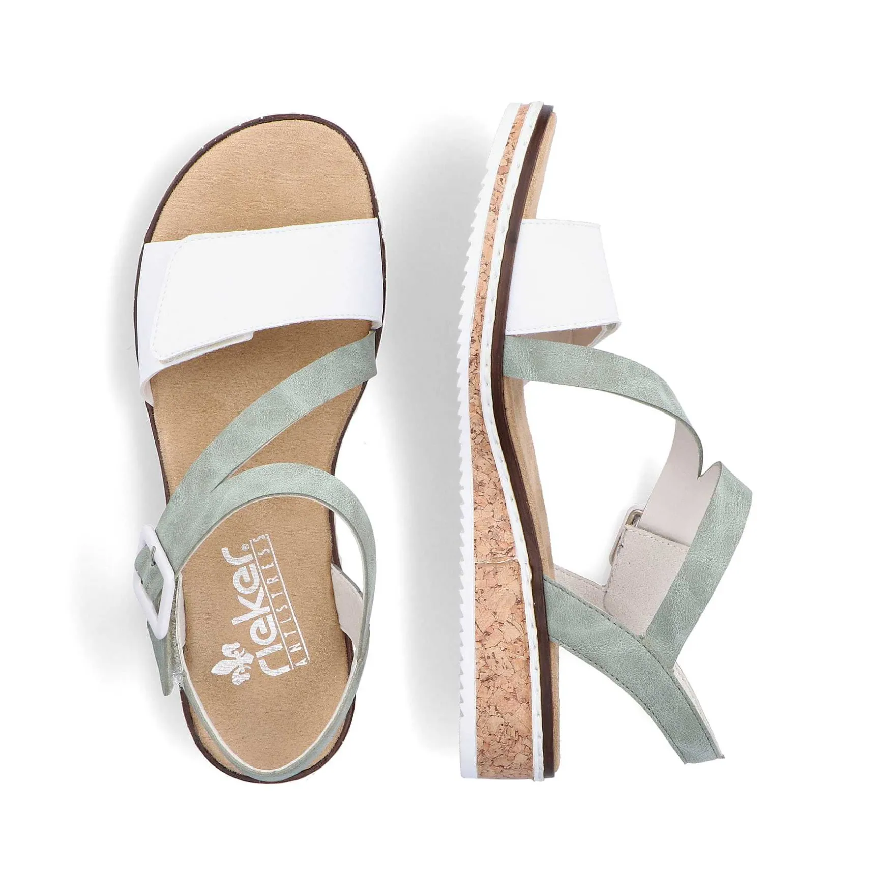 Rieker Women'S Wedge Sandals Mint Green-Pearl White