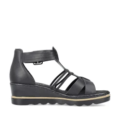 Rieker Women'S Wedge Sandals Asphalt Black