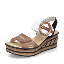 Rieker Women'S Wedge Sandals Brown Beige-Pure White